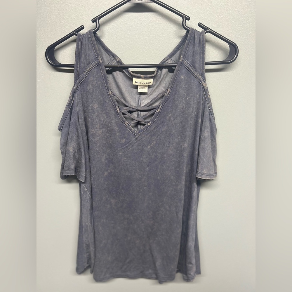 Distressed cold shoulder top